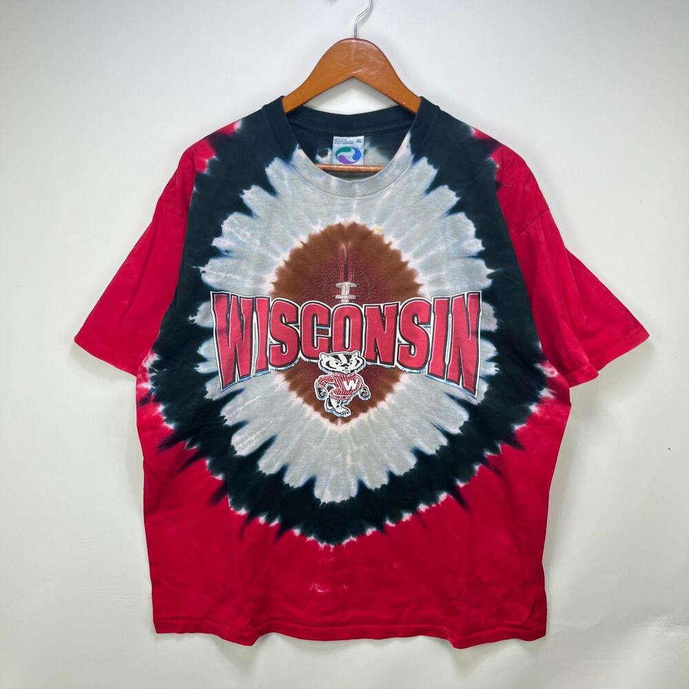 Vintage 90s Wisconsin Badgers Liquid Blue Tie Dye T Shirt XL